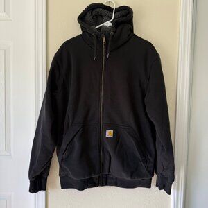 Carhartt Mens Relaxed Fit Black Hooded Jacket With Sherpa Lining Size M
